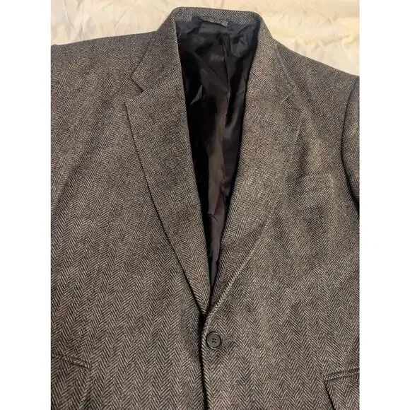 Land End Tweed Lambswool Herringbone Blazer Size 48 Reg 2 button - Picture 2 of 14
